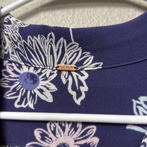 Free People Blue Hawaii Washed Blue Floral Print Short Sleeve Mini Dress - Picture 6 of 16